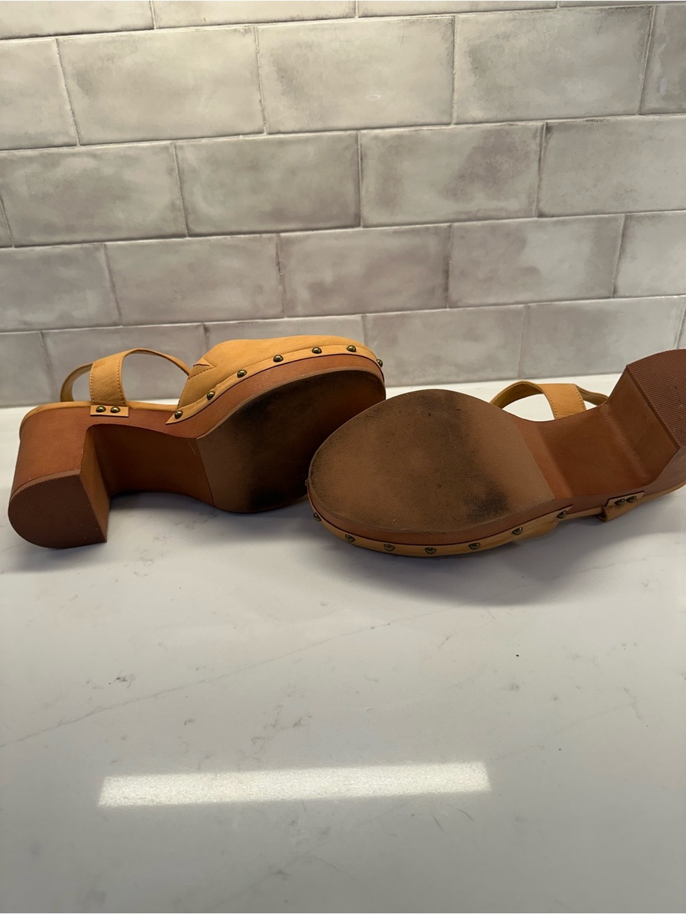SOLD Torrid Studded Platform Clog Strappy Sandals Block Heel Tan Women’s Size 11 - Picture 5 of 7